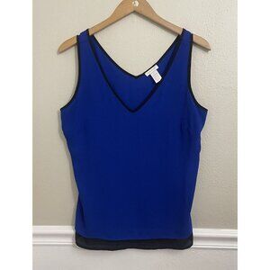 Cache Tank Blouse Women's Royal Blue Size M Black Trim Mature Classic Soft Work